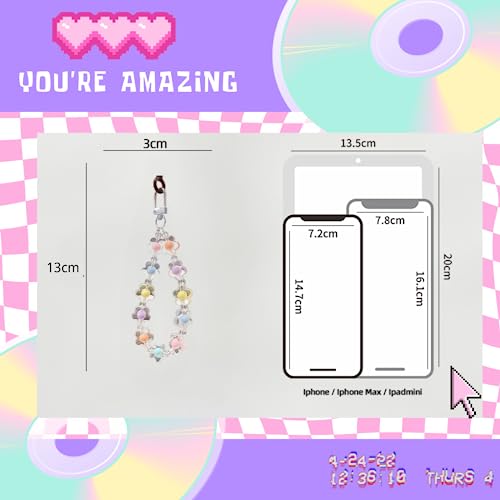 [EZ PEACH] ストラップ スマホ 手首 落下防止 携帯 ハンドストラップ 女の子 吊り下げペンダント装飾 落下防止 カラフルビーズ 猫 ねこ まんまるお花 スマホ小物 全機種対応 (F)