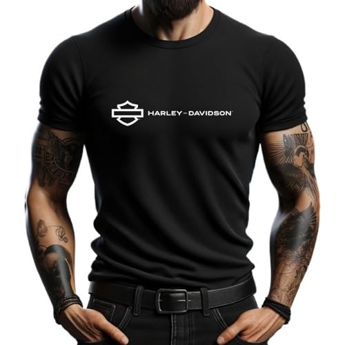 4people Schwarzes T-Shirt mit minimalistischem Harley-Logo – eleganter und moderner Stil für Herren, Schwarz , XL