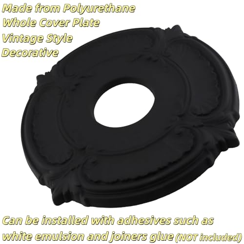 Image of PU Ceiling Medallions 2Pcs, 13.1 Inches x 3.4 Inches, Matte Black | Whole Cover Type, Fits 3.4 Inches Canopy, European Vintage Carving Style, Synthetic Foam Construction for Easy Installation