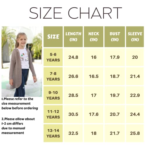 Girls' Long Cardigan Sweaters Lightweight Waffle Knit Batwing Sleeve Hooded Casual Outerwear 5-14 Years Beige #TOP4