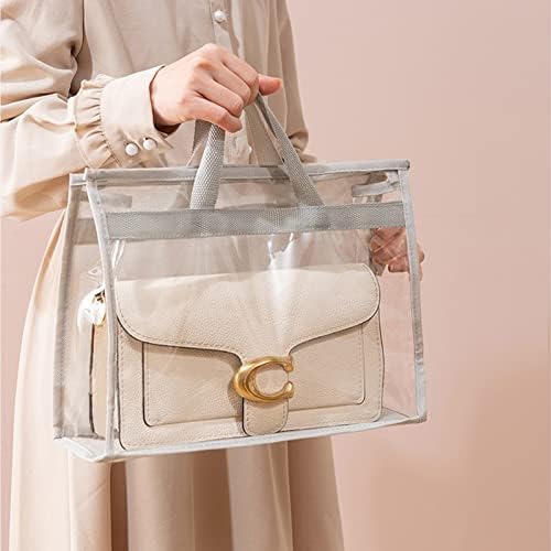 EsLuker.ly 4 Pack Clear Handbag Storage Organizer Dust Cover Bags, 4 Assorted Sizes Transparent Purse Storage Bag with Zipper and Handle for Hanging Closet (Grey)