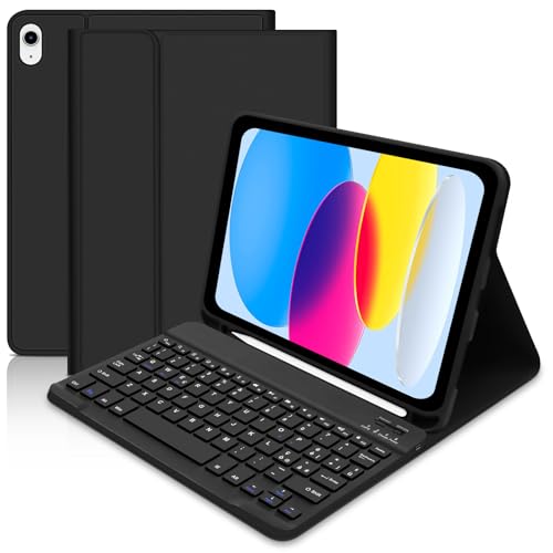 Tastiera Custodia per iPad 10 Generazione/(A16) 11 Generazione(11/10.9 pollici, 2025/2022), Italiano QWERTY Rimovibile Bluetooth Tastiera,Slim Custodia con Supporto Pencil per iPad 11/10 Gen-Nero