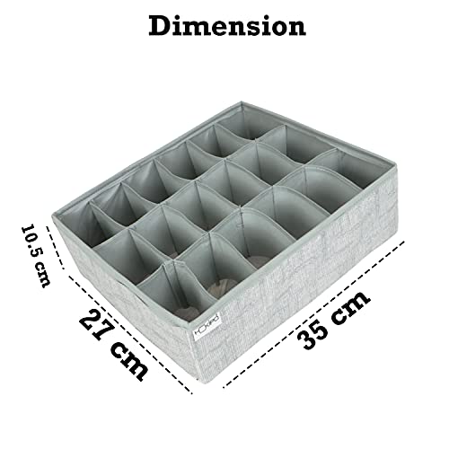Image of HOKIPO Non-Woven Undergarment Organizer Storage Box for Drawers Bra Panty Socks Tie Lingerie Organizer for Wardrobe, Grey, 18 Grids (IN-333-GRY)