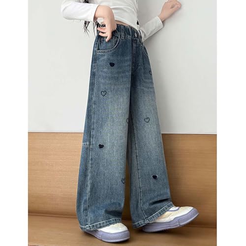 Girls Jeans Baggy Star Heart Wide Leg Denim Pants Cute Elastic Waist Vintage Trousers Trendy Breathable Y2k Streetwear3