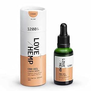 Love Hemp CBD Oil Drops 30ml, 1200mg / High Strength, Valencia Orange Flavour Oral Liquid Drops, Premium Hemp with MCT Coconut Oil, Vegan & Gluten Free