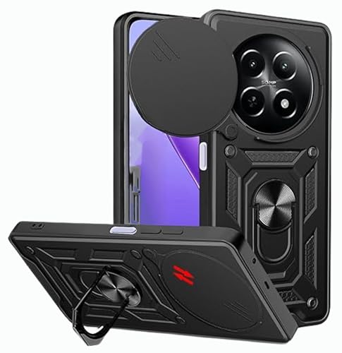 Image of SPAZY CASE Oppo F29 5G Back Cover | Heavy Duty Hybrid Case with 360 Degree Rotating Finger Ring Holder + Slider Shutter Camera Protection Case for Oppo F29 5G - Black