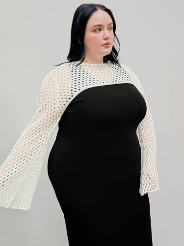 Image of CIDER Women's Shrugs Mesh Crop Tops Bolero Hollow Out Long Sleeve Crochet Sweater Bolero