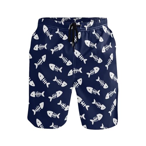 JUNZAN Navy Blue Father Son Matching Swim Trunks Fish Bones Dad and Son Matching Swim Trunks for Men and Boy Board Shorts