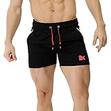Pantalones cortos de gimnasio diseñados: cintura elástica con cordón exterior, ajusta el ajuste a tu gusto, absorbe el sudor y el sudor.