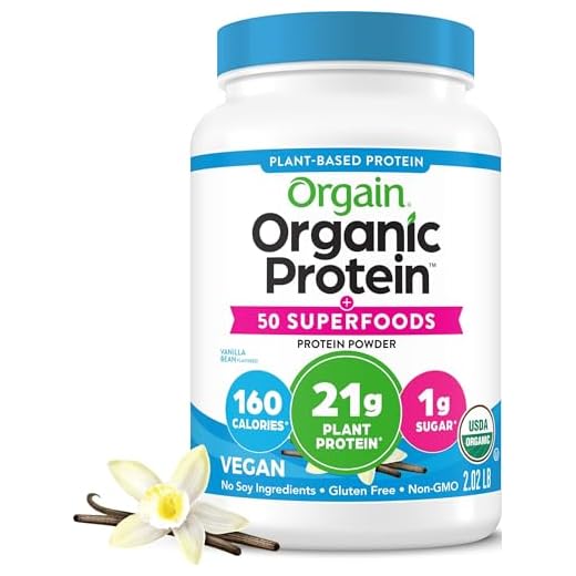 Orgain Organic Protein + Superfoods Powder, Vanilla Bean - 21g of Protein, Vegan, Plant Based, 5g of Fiber, No Dairy, Gluten, Soy or Added Sugar, Non-GMO, 2.02lb