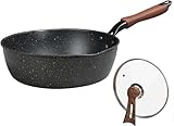 ZCCZJS Wok Pan mit Deckel, Aluminiumlegierungspfanne, mit Griff -Topf, metallische Nicht -Stick -Pfanne, geeignet für alle Wärmequellen, einschließlich Induktion, schwarz -24 cm (28 cm)