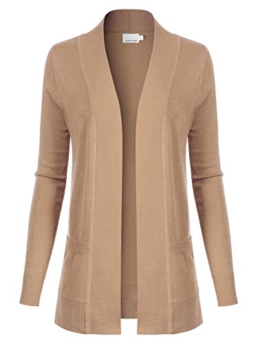 Design by Olivia Women s Open Front Long Sleeve Classic Knit Cardigan Khaki 1XL