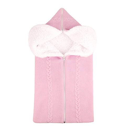 Image of Baby Swaddle Blanket Stroller Wrap Fleece Knit Sleeping Bag Soft Warm Nap Blanket Plus Velvet for 0-12 Month Baby Boys Girls (Pink)