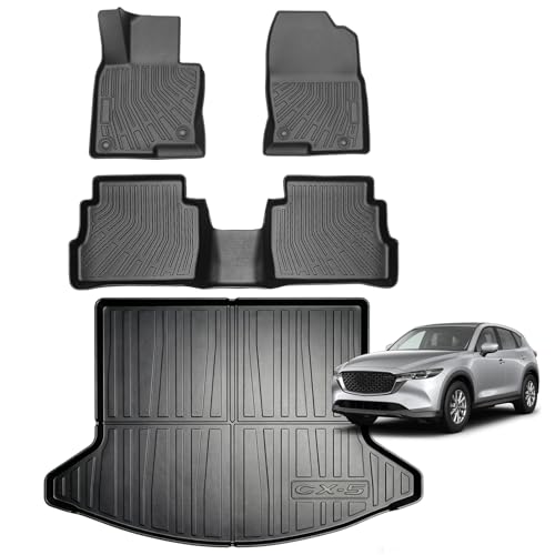 MOOREVER® TPE Car Mats for Mazda CX-5 2017-2025, 5 Seats Floor Liners, Full Coverage All-Weather Floor Trunk Mats, Heavy Duty Non-Slip Odorless Automotive Accessories