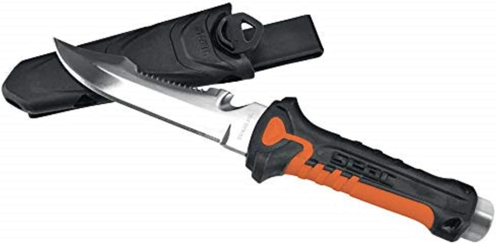 SEAC Unisex's Rapid Safety Knife for Diving and Underwater Fishing, Stainless Steel, 4.13 in, Black/Orange, Standard 0550023523000A