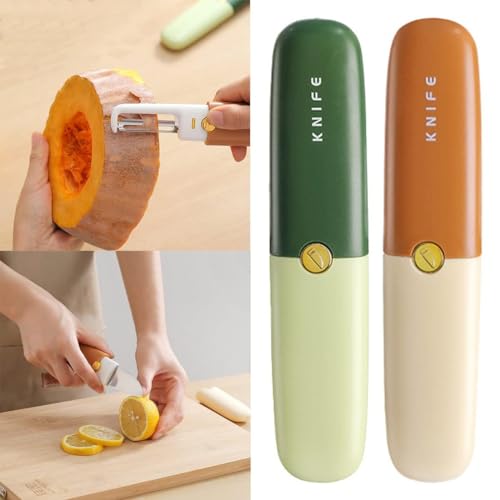 Image of Pocket Multi-Functional 2 in-1 Stainless Steel Kitchen Knife Vegetable Peeler Multi-Functional Fruit & Veggie Shredder Slicer and Grater for Potatoes, Carrots, Cucumbers (Assorted Color)