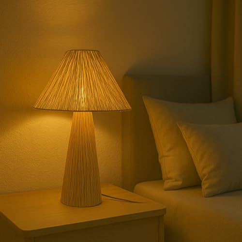 FactorLED Lámpara de Mesa Pantalla de Mimbre