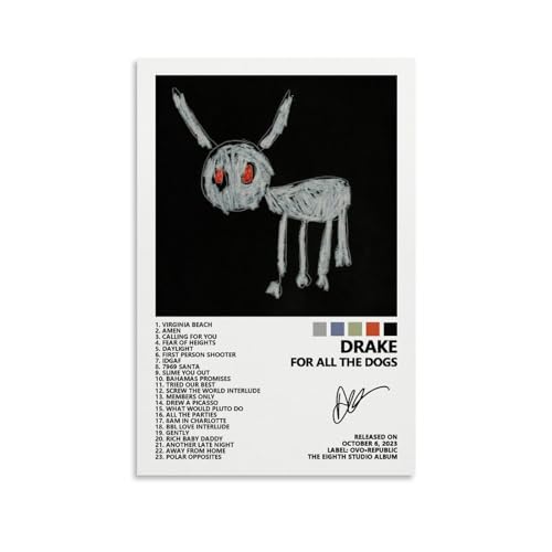 MOMYO Drake Poster For All The Dogs Music Album Cover Poster Posters for Room Aesthetic Canvas Wall Art Bedroom Decor 20x30inch(50x75cm)