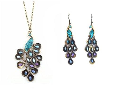 New Lady Vintage Retro Blue the Prancing Peacock Earrings