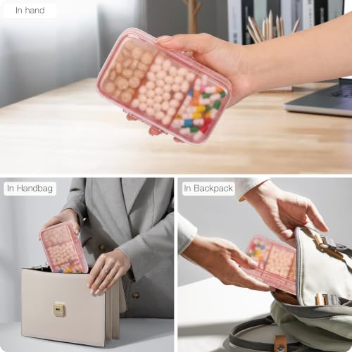 Image of FYY Travel Pill Organizer, Large Weekly Medicine Pill Organizer-Pink
