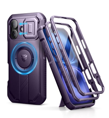 Image of Dexnor for iPhone 16 Case with Slide Camera Cover&Adjustable Kickstand & Built-in Screen Protector, Compatible Wireless Charging Shockproof Cases Heavy-Duty Magnetic Protective Cover,Phantom Purple