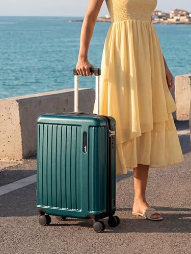 Image of ZOUK Sahana Hardcase Luggage Set of 3 (Cabin 49 cm, Medium 68 cm & Large 78 cm), Polycarbonate Suitcase with TSA Lock, 8 Spinner Wheels, Telescopic Handle & Phone Stand | Dark Olive