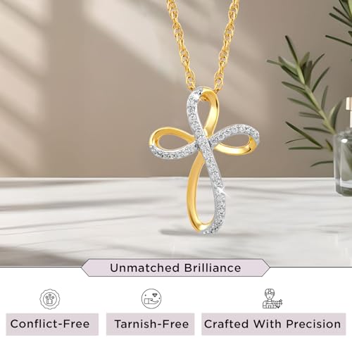 Jewelili 10K Yellow Gold 1/10 Cttw Natural White Round Diamond Cross Pendant Eternal Treasures Necklace, 18" Gold Filled Rope Chain2