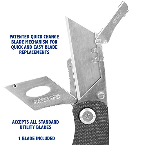 Image of Sheffield Folding Utility Knife, Accepts Standard Utility Knife Blades, Box Cutter Aluminum Handle, Razor Blades Included, For Home, Office, Trades, and Warehouse