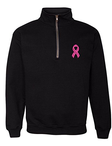 ALLNTRENDS Adult Zip Collar Sweatshirt Pink Ribbon Embroidered Breast Cancer Top