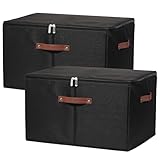 VinneGenzz 2 Pack Storage Bins with Zipper Lid Cotton Linen Fabric Lidded Storage Baskets Boxes Foldable Washable Closet Shelf Clothes Organizer...