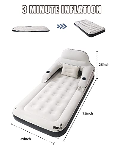 Jeaouia Twin Air Mattress For Tents Camping - 9" Raised Portable Single Inflatable Couch With Soft Backrest Patch Kit - Blow Up Bed For Car Travel/Overnight Outdoors/Family Leisure #TOP1