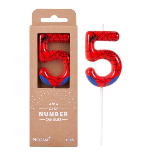 PHD CAKE 2.76 Inch Number 5 Spider Birthday Candles Spider Cartoon Themed Number Candles Cake Number Candles Party Celebration