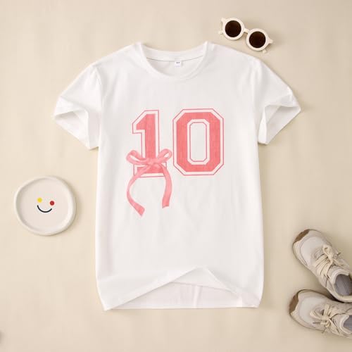 Image of Girl Birthday Shirt 10th Birthday T-Shirt Bow 10 Year Old Bday Short Sleeve Tee Top Tenth Party Outfit