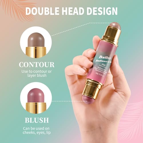 Kit de maquillaje multiusos en barra con dos extremos - Maquillaje ligero y fácil de llevar para ojos, labios y mejillas - Fórmula cremosa y difuminable, 4 tonos versátiles, vegano y sin crueldad(#04) - imagen 5