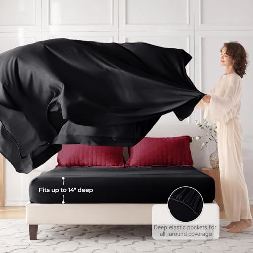 Image of MUXHOMO 7 Pieces King Comforter Set, Seersucker Bed in a Bag King Size, All Season Luxury Bedding Set with Comforter, Flat Sheet, Fitted Sheet, Pillowcases & Shams, Red & Black