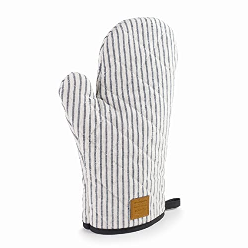 Lacor - 60038 - Guante Horno Colección Milan, Manopla Resistente al Calor, Correa para Colgar, 30cm, Blanco y Azul con Rayas