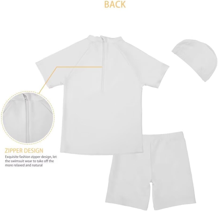 Girls 3 Piece Swimsuits Set Bathing Suit Short Sleeve Swim Shirt with Trunk and Hat 5-14 Years