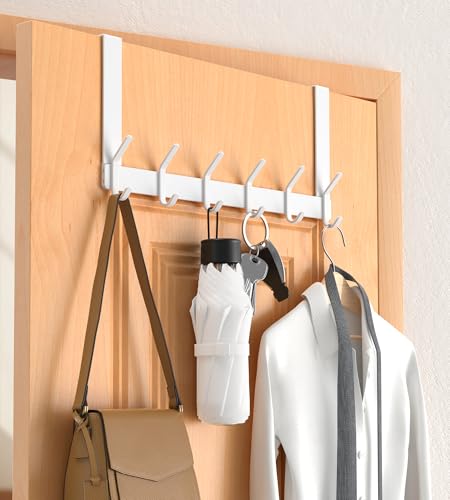 CHAUNCEY HOME Over The Door Hooks Hanger with Extended Arms, Perfectly Fits US Standard 1 3/8-inch Doors, J7U, Thickened Bathroom Accessories and Towel Rack Organizer Holder, Glossy White, J-Shaped