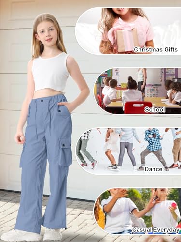 Image of Cromoncent Cargo Pants Girls & Women Parachute Pants Y2K Baggy Rave Clothes Waterproof with Pockets, 6 Years - 3XL