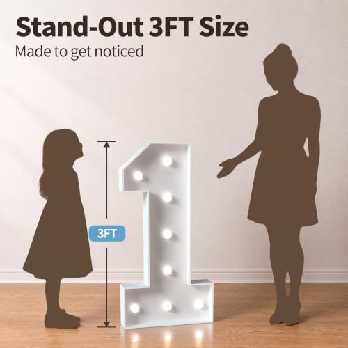 Image of Marquee Number 3 Feet Tall, Light Up Number 27 Graduation Decoration | Cool White Light, Large 27th Anniversary Party Decor, Big Stable Sign, Assembly Required, Foam Board 38 Pcs Accessory Set