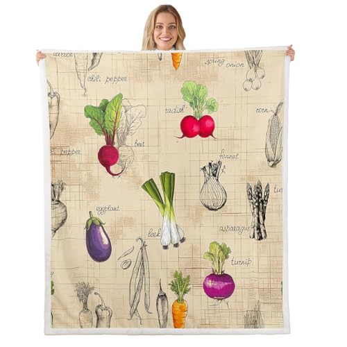 Feelyou Vegetables Fleece Throw Blanket Radish Eggplant Print Sherpa Blanket for Sofa Couch Food Theme Plush...