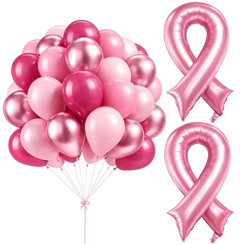 JazSwirl Breast Cancer Balloons 53-Pack Pink Mylar and Latex Breast Cancer Balloon Arch Kit 41.7 x 27.6 Inches and 10 Inch Breast Cancer Decorations for Awareness Events
