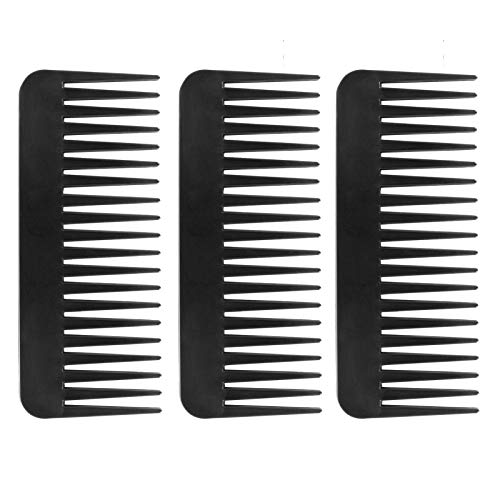 Wide Tooth Comb for Curly Hair: 3 Pack Large Hair Detangling Comb Wet Dry Hair without Handle For Women and Men Styling Shower Combs(Black) - Kunihiko
