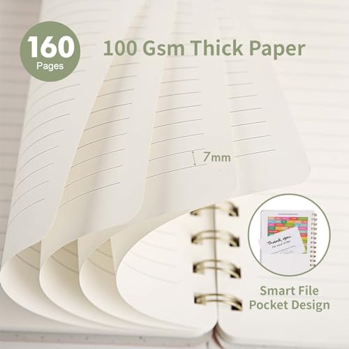 Image of Spiral Notebook-5.75 inch x 8.125 inch College Ruled Journal with Inner Pockets and 160 Pages,PU Leather Cover Business Journal, Twin-Wire Binding Notebook Perfect for Office & Home School Supplies 3 pack ArmyGreen ReefBlue Black
