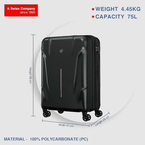 Image of WENGER, Ryon, Medium Hardside Check-in Suitcase, 75 litres, Black, 653733, Swiss Designed