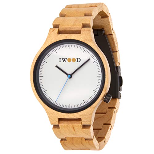 IWOOD Holzuhr - Armbanduhr aus Ahornholz - Uhr - Holz - analoge Herren Unisex Quarzuhr - Ø 40mm - Miyota Caliber