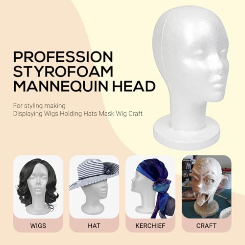image for STUDIO LIMITED 11.4-Inch Styrofoam Mannequin Head (2 Pack) - White Foa