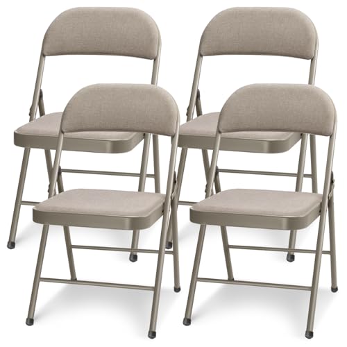 BULAGE 4er Set Campingstuhl Klappstühle, Stapelbare Stühle für Garten Balkon Camping Esszimmer Konferenz, Gartenstühle Stapelbar, Campingstuhl Faltbar 158kg Klappstuhl, Khaki