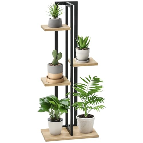 Outsunny Étagère à plantes escalier fleurs support intérieur 4 niveaux en bois de différentes hauteurs style industriel - 45 x 25 x 110 cm