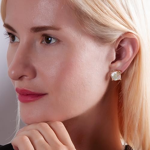 Large Stud Earrings for Women - Big Stud Earrings for Women, Simulated Pearl Iridescent Square Statement Jewelry, Small Trendy Sparkly Large White Faux Pearl Jewelry by Humble Chic NY - Image 2